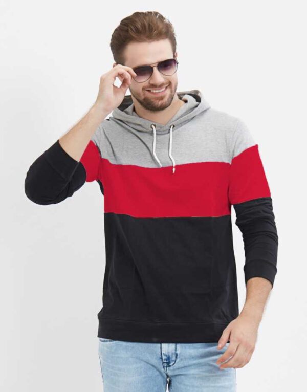 LEWEL Color Block Men Hooded Neck   T-Shirt